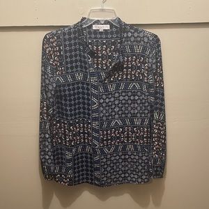 LOFT black print long sleeve blouse. Size Large.